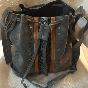 Dydaktik Gray and Brown Suede Women's Bag